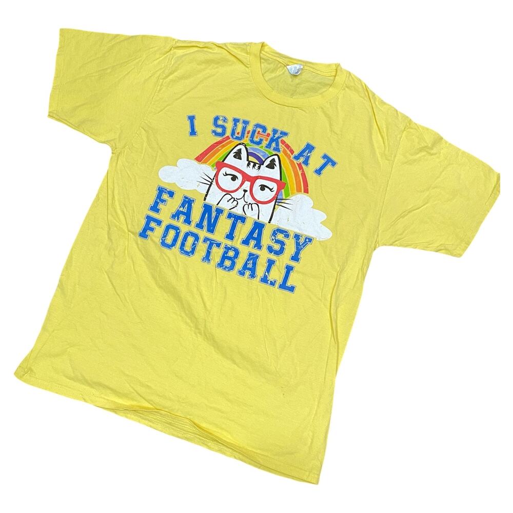 I Suck At Fantasy Football Tee Size Large Kawaii Style Graphic Yellow T-Shirt